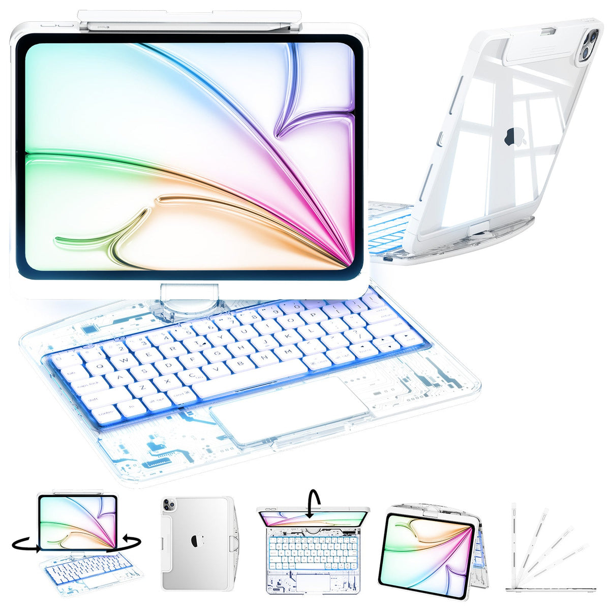 swivel keyboard case transparent ice