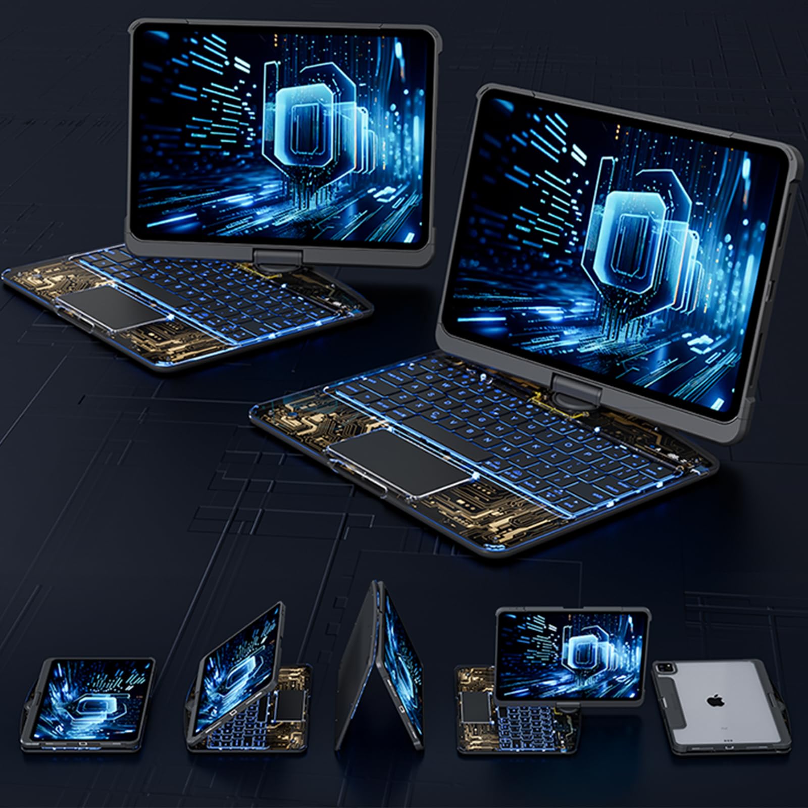 360 swivel iPad keyboard case, four angles, backlit keys
