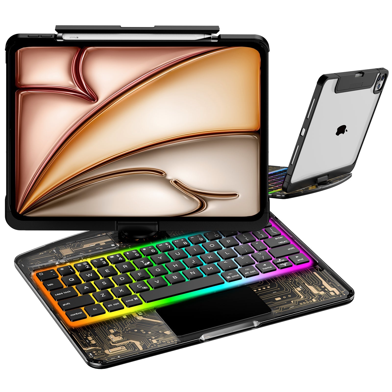 swivel keyboard case transparent black gold