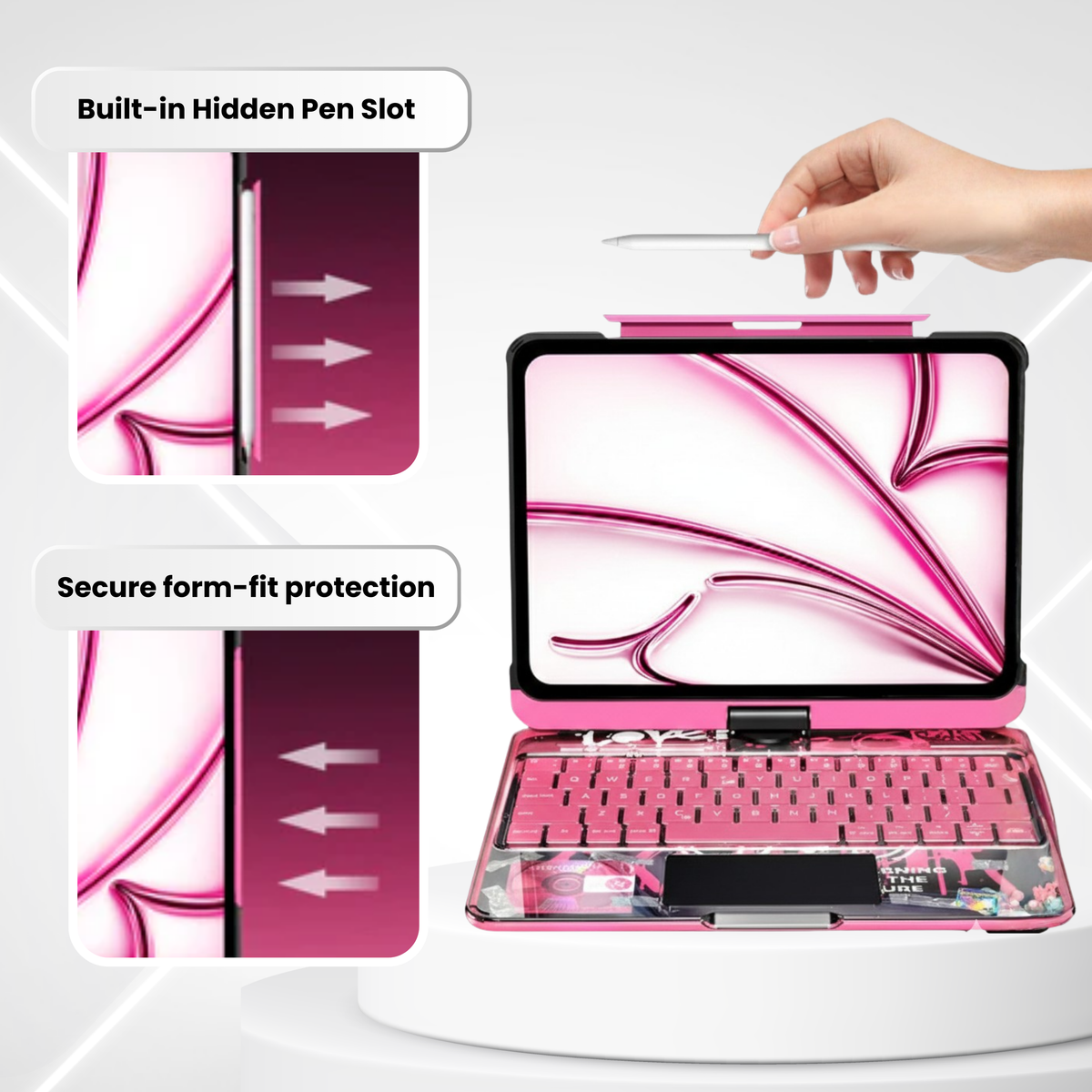 360° Swivel Clear Keyboard Case for iPad · Neon Fuchsia
