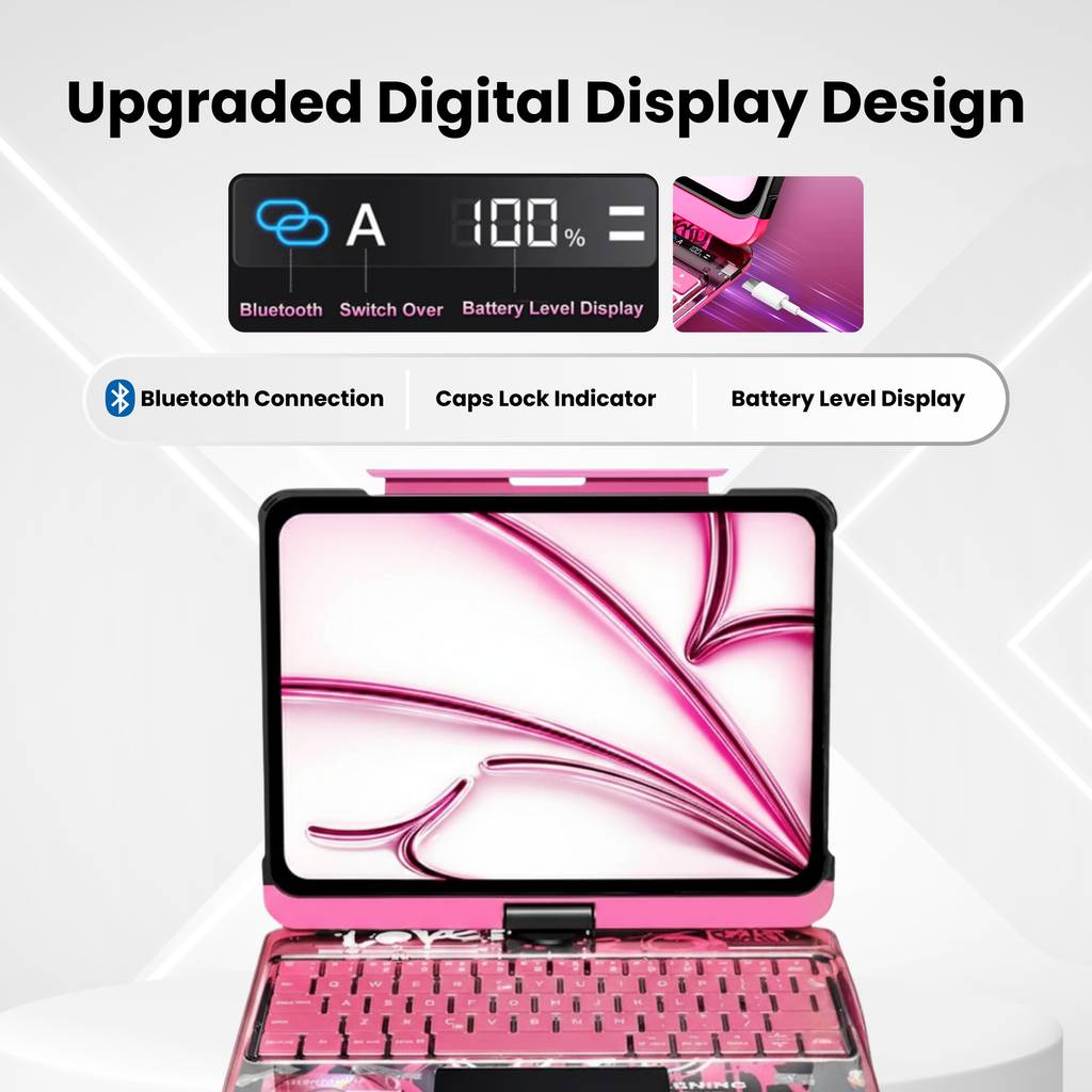 360° Swivel Clear Keyboard Case for iPad · Neon Fuchsia