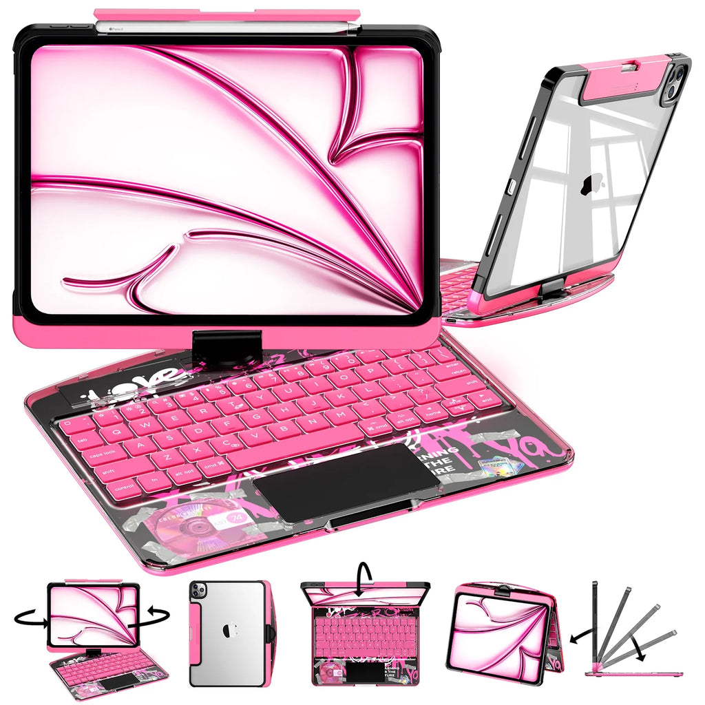 360° Swivel Clear Keyboard Case for iPad · Neon Fuchsia