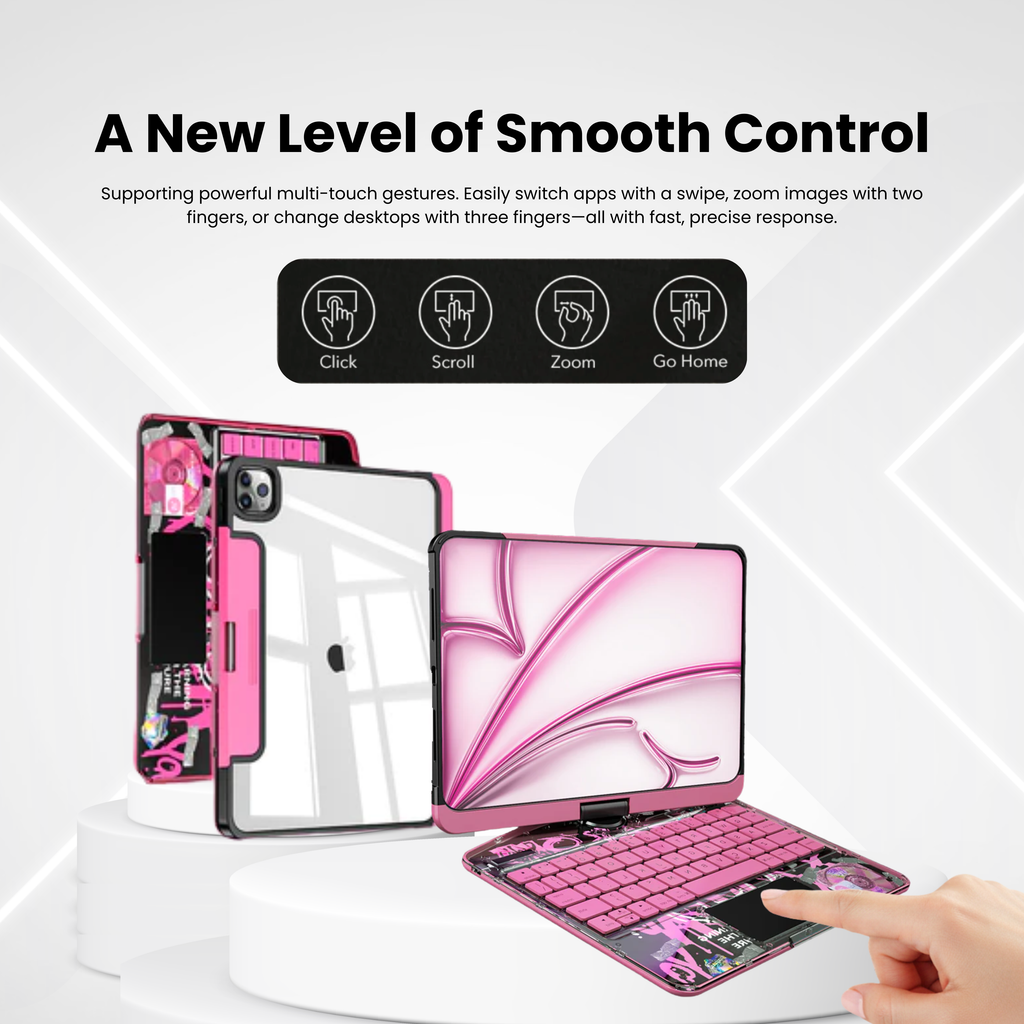 360° Swivel Clear Keyboard Case for iPad · Neon Fuchsia