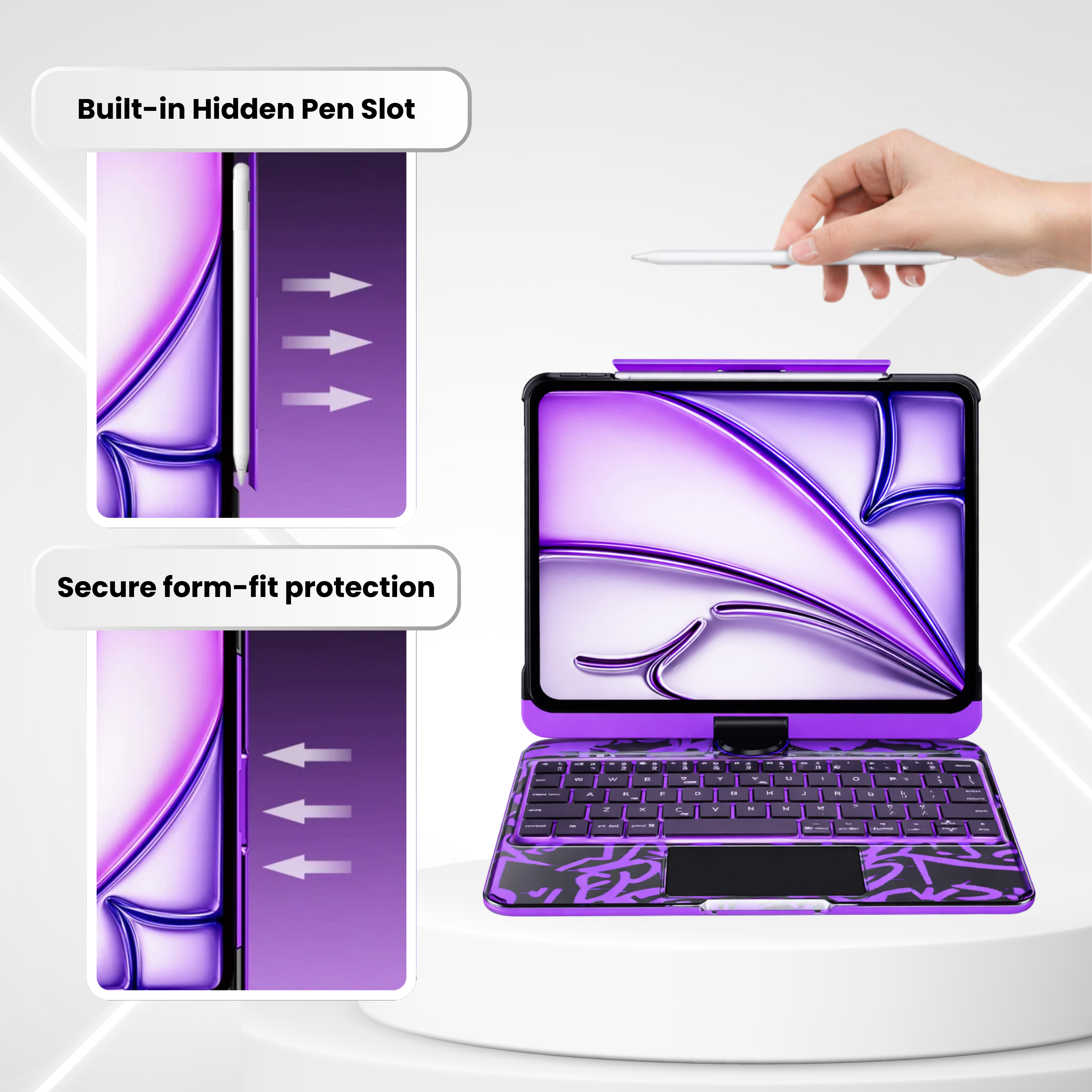 360° Swivel Clear Keyboard Case for iPad · Transparent Violet