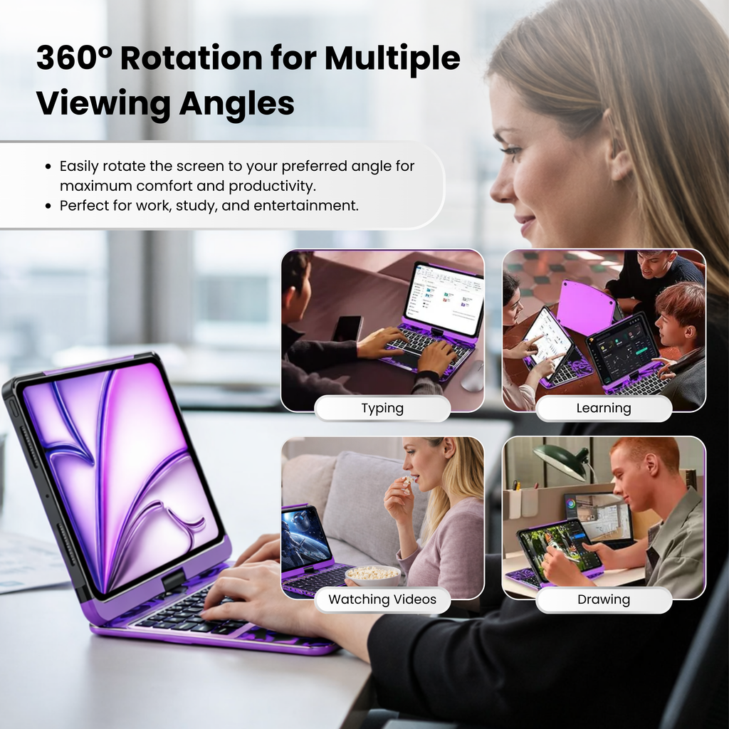 360° Swivel Clear Keyboard Case for iPad · Transparent Violet