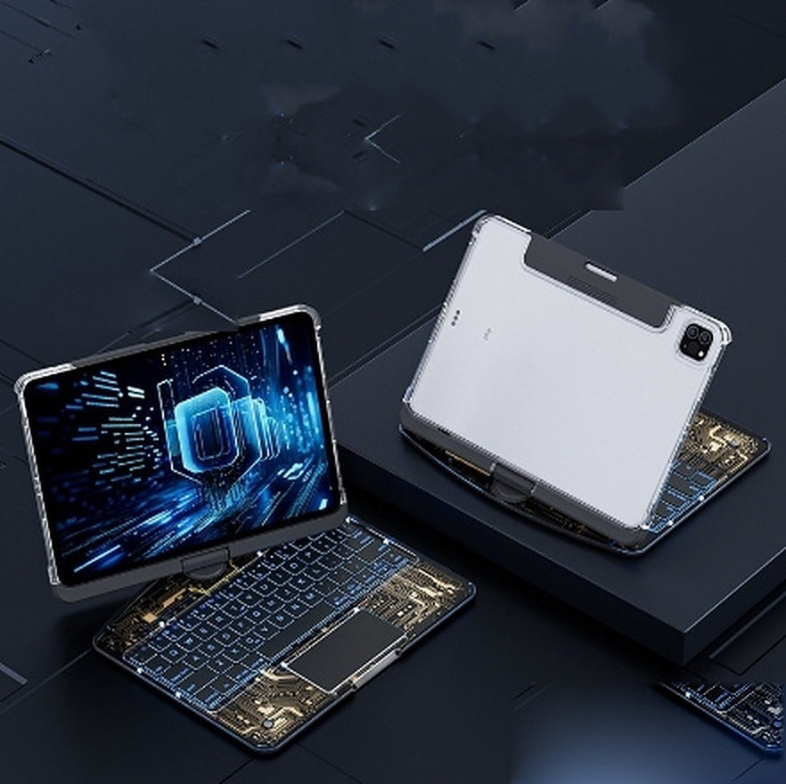 Transparent Black Gold 360 swivel keyboard case for iPad